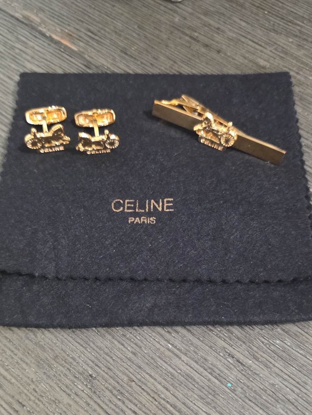Authentic Vintage Celine Cufflinks And Tie Clip